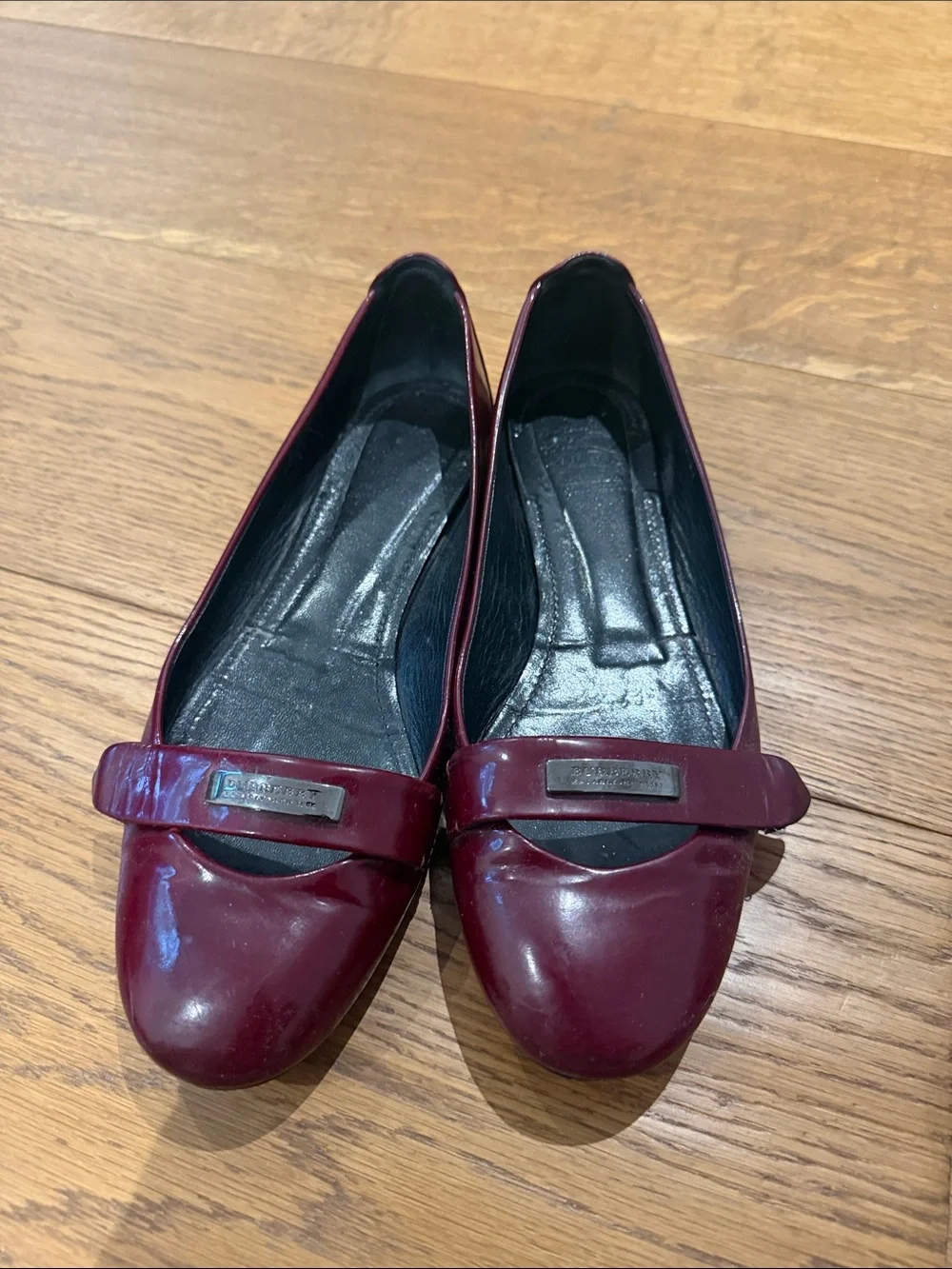 Burberry Burgundy Patent Leather Ballet Flats